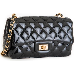 Nas Bag Kadın Çapraz Çanta Kapitone Zincir Detaylı Siyah Rugan