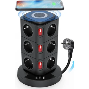 Termal Akım Korumalı Isıya Dayanıklı 3 USB 12 Priz ve Wireless Kablosuz Şarj 2.4 Amper Kablolu Priz