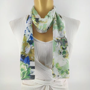 Tedz Collection Paredora Floral Yeşil Krem Uzun Fular