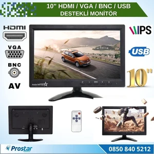 10.1" Büyük Ekranlı HDMI - VGA - Bnc - Av - USB Girişli Moni