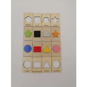 Montessori Geometril Şekiller Bul-Tak , Geometrik Şekiller Puzzle Ahşap Desenli
