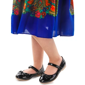 Kiko Kids Barbe Rugan Fiyonklu Cırtlı Kız Çocuk Babet Ayakkabı