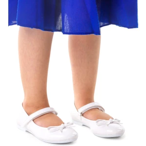 Kiko Kids Fiyonklu Cırtlı Kız Çocuk Babet Ayakkabı 201 Rugan Beyaz