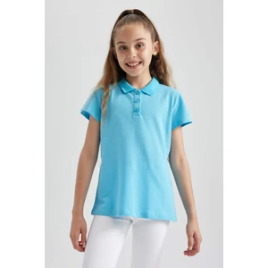 Kız Çocuk Kırmızı Pamuklu Kısa Kollu Polo Okul TIŞÖRTÜ B0671A823SM