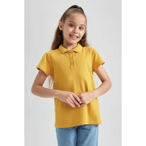 Kız Çocuk Kırmızı Pamuklu Kısa Kollu Polo Okul TIŞÖRTÜ B0671A823SM