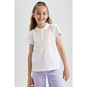 Kız Çocuk Kırmızı Pamuklu Kısa Kollu Polo Okul TIŞÖRTÜ B0671A823SM