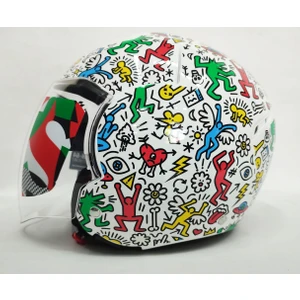 Yarım Kask Shiro Doodle White Güneş Vizörlü