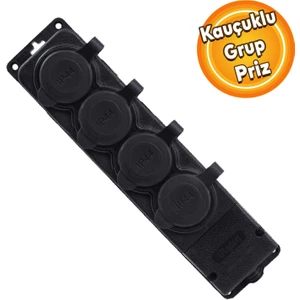 Sağlam Uzatma Monofaze Kauçuklu Bahçe Çoğaltıcı Dış Mekan Korunaklı Priz Kapaklı Siyah Grup 4'lü