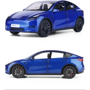 Tesla Model Y 1:24 Mavi Birebir Isikli Maket Model Araba