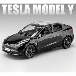 Tesla Model Y 1:24 Birebir Siyah Isikli Maket Model Araba