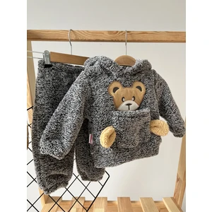 Kışlık Peluş Welsoft Cepli Kapüşonlu Bebek Takımı
