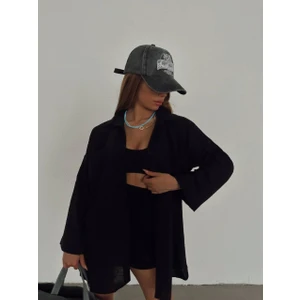 LB Laluna Butik Kadın Rahat Kesim Çift Cepli Keten Görünümlü Gömlek