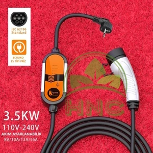 Taşınabilir Elektrikli Araç Şarj Istasyonu Ev Prizi Tip 2 16A 3.5kw Iec 62196-2