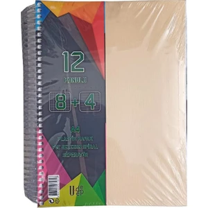 8+4 Ayraçlı Defter 12 Konulu 300 Yaprak 1 Adet 8 Kareli 4 Çizgili Spralli Plastik Kapak Seperatörlü