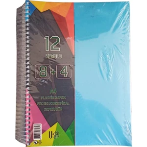 8+4 Ayraçlı Defter 12 Konulu 300 Yaprak 1 Adet 8 Kareli 4 Çizgili Spralli Plastik Kapak Seperatörlü