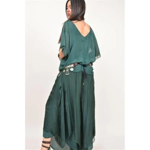 Bohem Stil Kadın Asimetrik Kapaklı Ipek Şalvar Pantolon