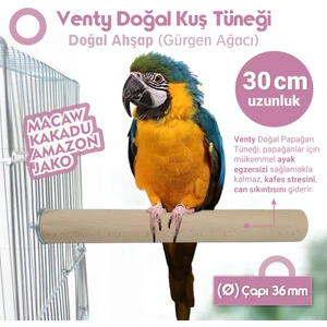 Venty 30 cm Doğal Ahşap Papağan Tüneği | Ø 36 mm | Macaw, Kakadu, Jako, Amazon, Alexander, Kayık, Eklektus - Büyük Irklar İçin