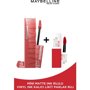 Maybelline New York Super Stay Vinyl Ink Uzun Süre Kalıcı Likit Parlak Ruj 15 Peachy Mini Matte Ink 20 Pioneer Hediyeli