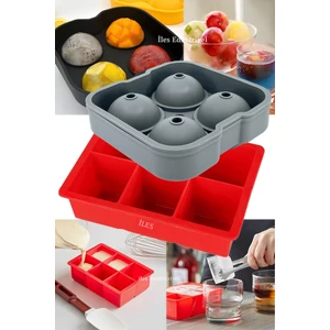 Silikon Büyük Boy Buz Kalıbı Küp ve Küre Model 2'li Set
