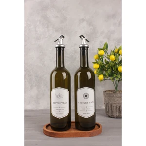 Ahşap Stantlı Amber Renk Zeytinyağ Ayçiçekyağ Şişesi 750 ml 3'lü