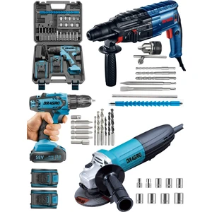 Alman Pro 3'lü Set 3000 W Taşlama-4200 W Kırıcı Delici Hilti-58 V Setli Şarjlı Matkap