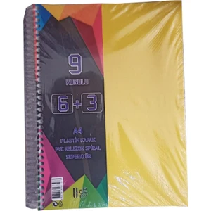 6+3 Ayraçlı Defter 9 Konulu 225 Yaprak 1 Adet 6 Kareli 3 Çizgili Spralli Plastik Kapak Seperatörlü