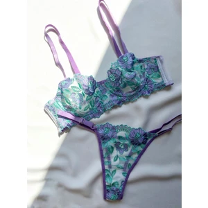 La Linaa Olivia Kadın Bralet Takım Mor Yeşil Renkli Hafif Destekli ve Balenli