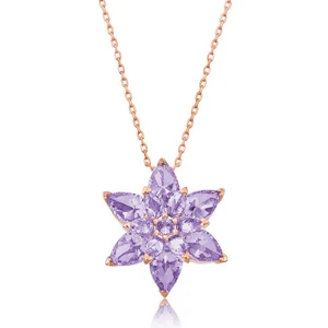 Aya Diamond Gümüş Rose Lila Lotus Çiçeği Kolye