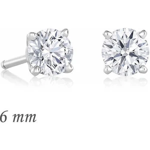Aya Diamond Gümüş Yuvarlak Tek Taş Zirkon Küpe - 6 Mm.