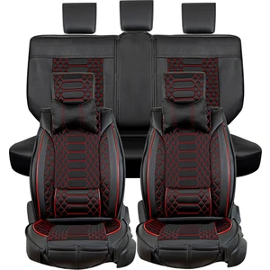 Fresh Start seat Leon Uyumlu Lüx Deri Oto Koltuk Kılıfı Ön Arka Takım Royal Serisi Siyah Kırmızı