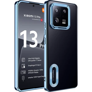 Case World Xiaomi Mi 13 Pro Kapak Yanları Renkli Lens Korumalı Logo Gösteren Şeffaf Luxury Silikon Kılıf - Mavi