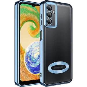 Caseart Samsung Galaxy A54 Kapak Yanları Renkli Lens Korumalı Logo Gösteren Şeffaf Luxury Silikon Kılıf - Mavi