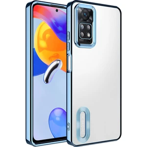 Caseart Xiaomi Redmi Note 11 Pro 5g Kapak Yanları Renkli Lens Korumalı Logo Gösteren Şeffaf Luxury Silikon Kılıf - Mavi