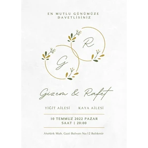 Galaksim Store Zarif Minimalist Düğün Nişan Söz Nikah Davetiye