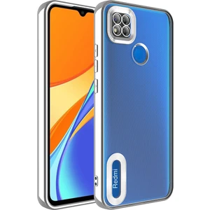 Case World Xiaomi Redmi 9c Kapak Yanları Renkli Lens Korumalı Logo Gösteren Şeffaf Luxury Silikon Kılıf - Gümüş