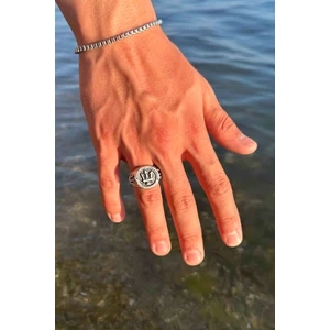 Trend Collection Poseidon Mızrak Masarati Model Gümüş Kaplama Ayarlanabilir Erkek Yüzük ve Bileklik Set