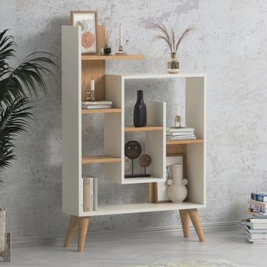 Lagomood New Sally Beyaz Meşe Suntalam Kitaplık 84x126x22 cm – Minimalist ve Şık Tasarım, Ev ve