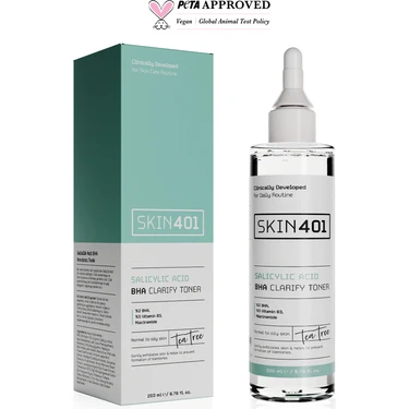 SKIN401 %2 Salisilik Asit Bha Arındırıcı, Siyah Nokta Karşıtı Tonik 200