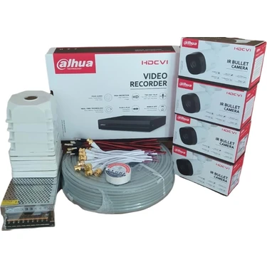 Dahua 4 Kanallı Güvenlik Kamera Seti 4 Adet 2MP IR Bullet Kamera ile HD