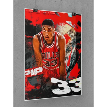 Saturndesign Scottie Pippen Poster 45X60CM Nba Chicago Bulls Afiş - Kalın Poster Kağıdı Dijital