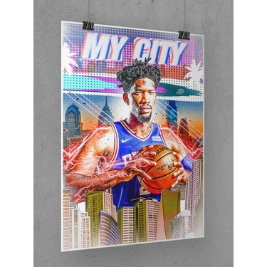 Saturndesign Joel Embiid Poster 45X60CM Nba Basketbol Afiş - Kalın Poster Kağıdı Dijital