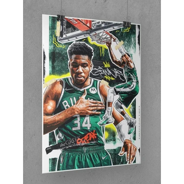 Saturndesign Giannis Antetokounmpo Poster 45X60CM Nba Basketbol Afiş - Kalın Poster Kağıdı Dijital