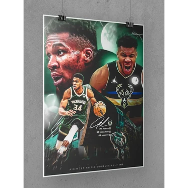 Saturndesign Giannis Antetokounmpo Poster 45X60CM Nba Basketbol Afiş - Kalın Poster Kağıdı Dijital