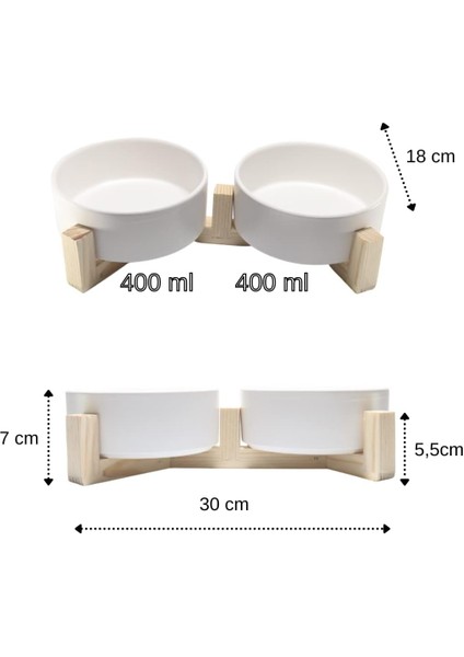 Mama-Su Kabı Ahşap Standı ve Seramik Kasesi Yavru Evcil Hayvan Minimalist Design Çifthazneli