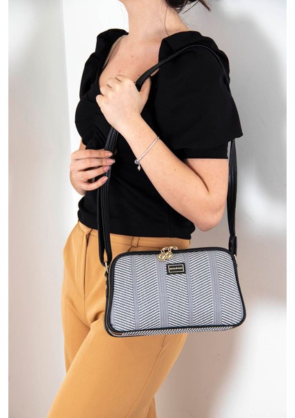 Kadın Çapraz Çanta Siyah Beyaz - Siyah SP899 Silver & Polo