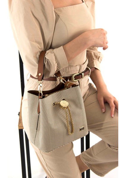 Kadın Çapraz Çanta Bej - Taba SP967 Silver & Polo