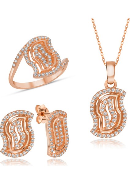 Kadın Gümüş Takı Seti Taşlı Modern Tasarım