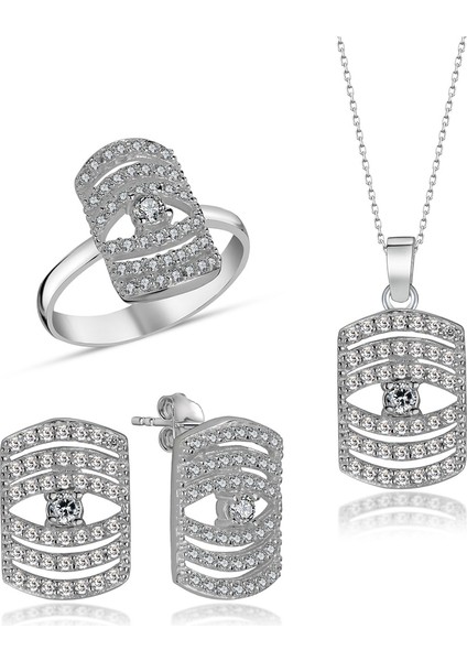 Çizgili Gümüş Takı Seti