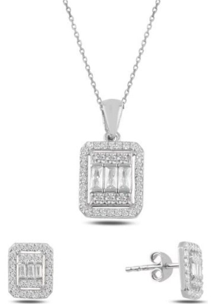 Gümüş Baget Taşlı Ikili Set