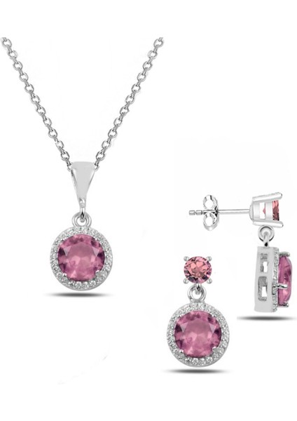 Pembe Taşlı Gümüş Takı Seti fiyatları
